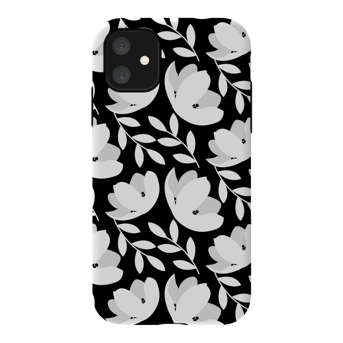 iPhone 11 StrongFit Black and White Floral Pattern by Allgirls Studio