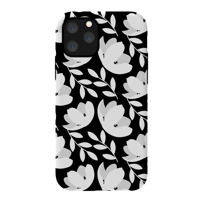 iPhone 11 Pro StrongFit Black and White Floral Pattern by Allgirls Studio