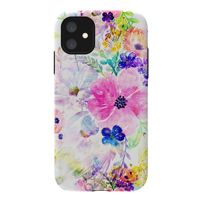 iPhone 11 StrongFit Pretty watercolor floral hand paint design by InovArts