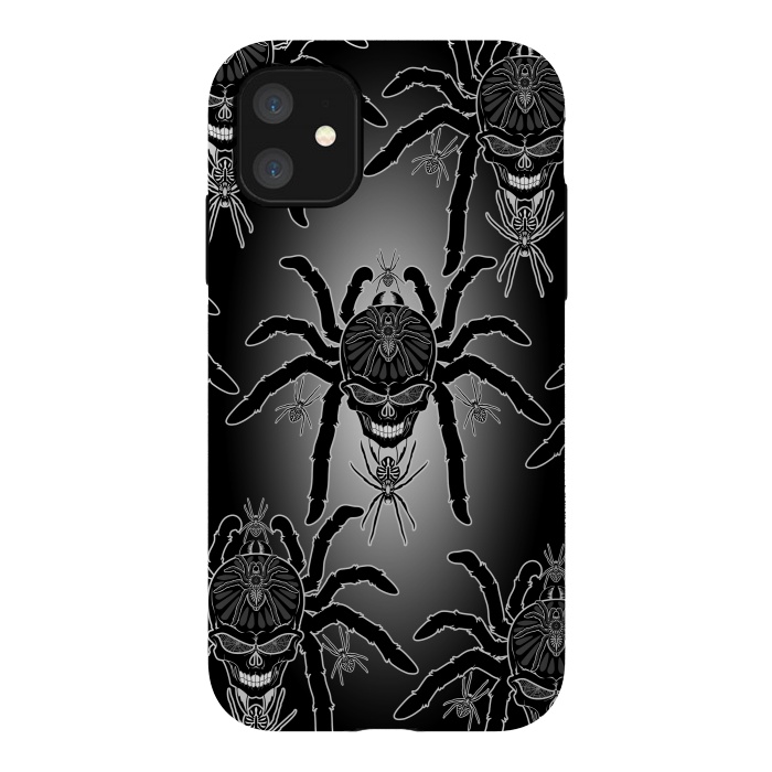 iPhone 11 StrongFit Spider Skull Tattoo Black and Whi by BluedarkArt