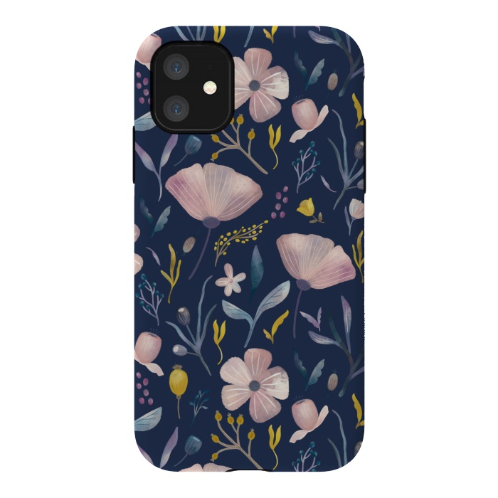 iPhone 11 StrongFit Delicate Pastel Floral on Blue by Noonday Design