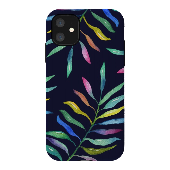 iPhone 11 StrongFit Rainbow Tropical Leaf by Noonday Design