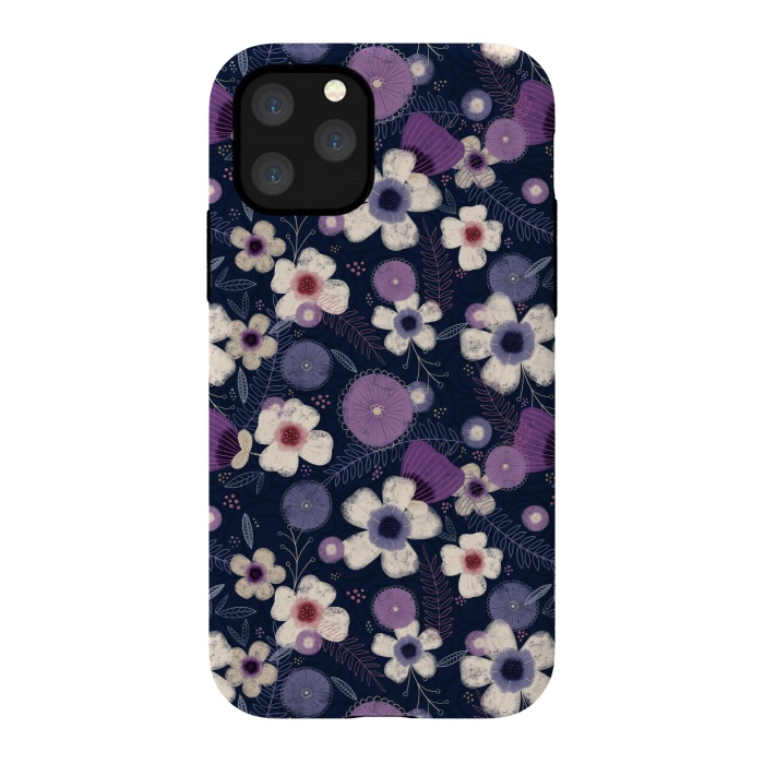 iPhone 11 Pro StrongFit Navy & Purple Floral by Noonday Design
