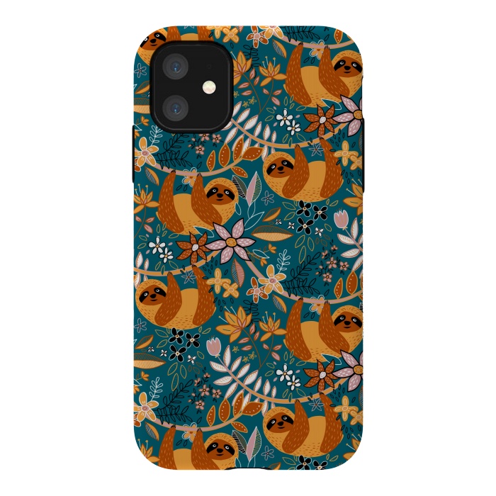 iPhone 11 StrongFit Cute Boho Sloth Floral  by Micklyn Le Feuvre