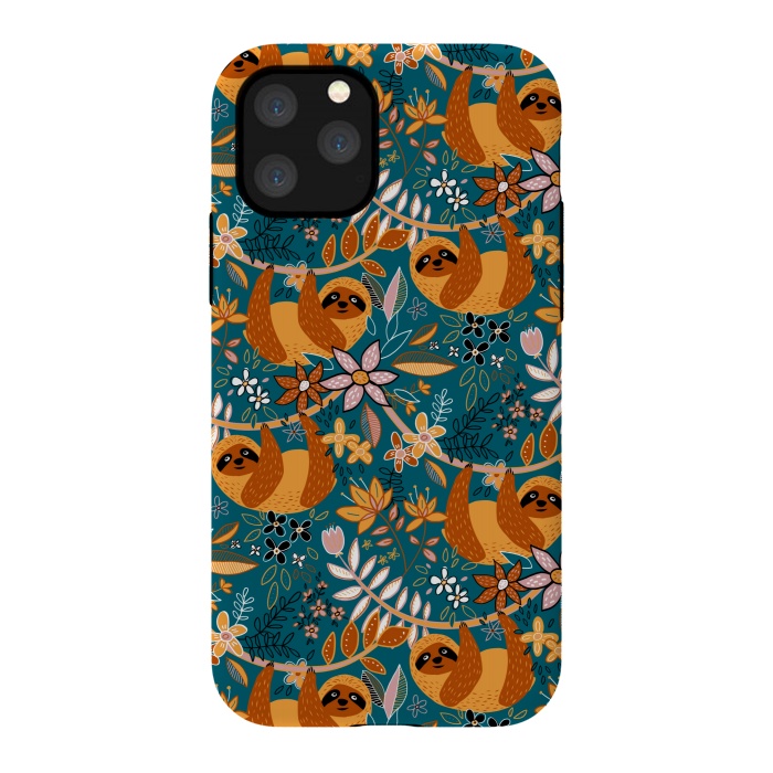 iPhone 11 Pro StrongFit Cute Boho Sloth Floral  by Micklyn Le Feuvre