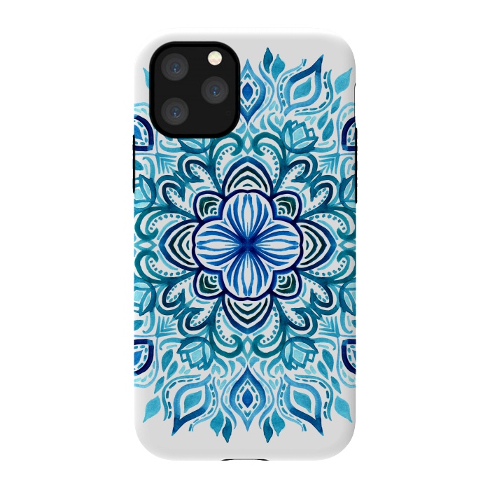 iPhone 11 Pro StrongFit Watercolor Blues Lotus Mandala by Micklyn Le Feuvre