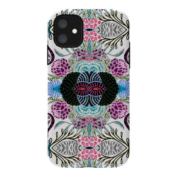 iPhone 11 StrongFit Whimsical tribal mask abstract design by InovArts