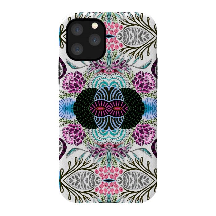 iPhone 11 Pro StrongFit Whimsical tribal mask abstract design by InovArts