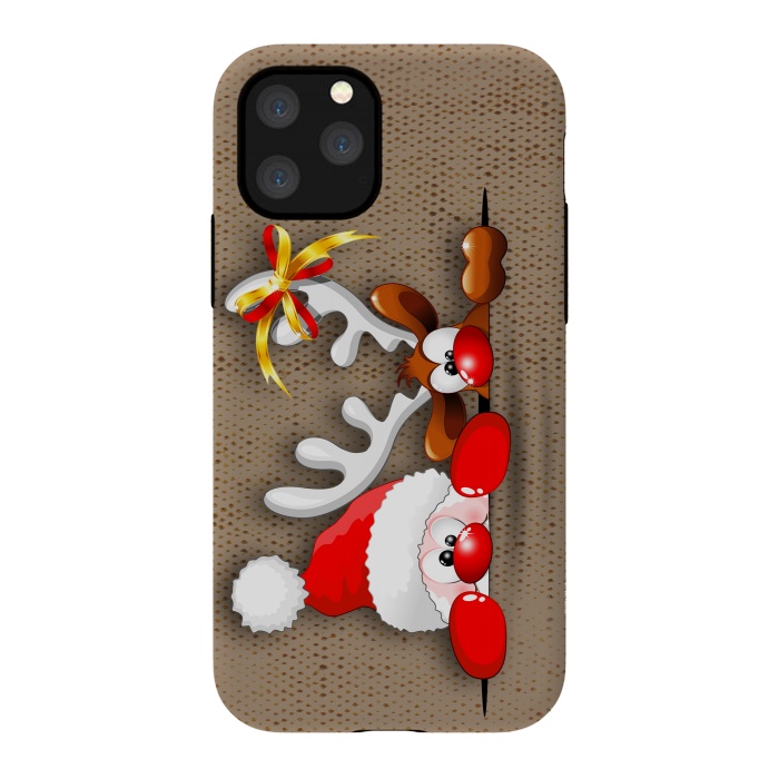 iPhone 11 Pro StrongFit Funny Christmas Santa and Reindeer Cartoon by BluedarkArt