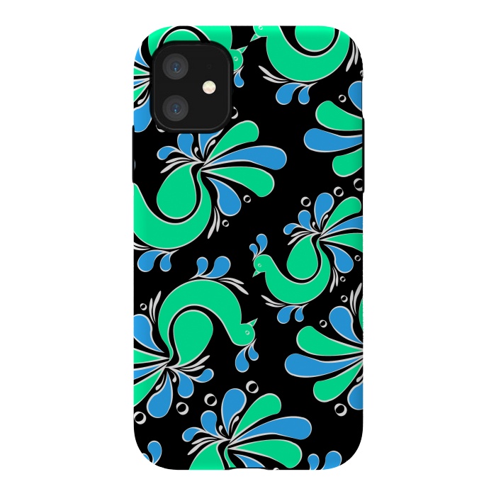 iPhone 11 StrongFit blue green peacock by MALLIKA