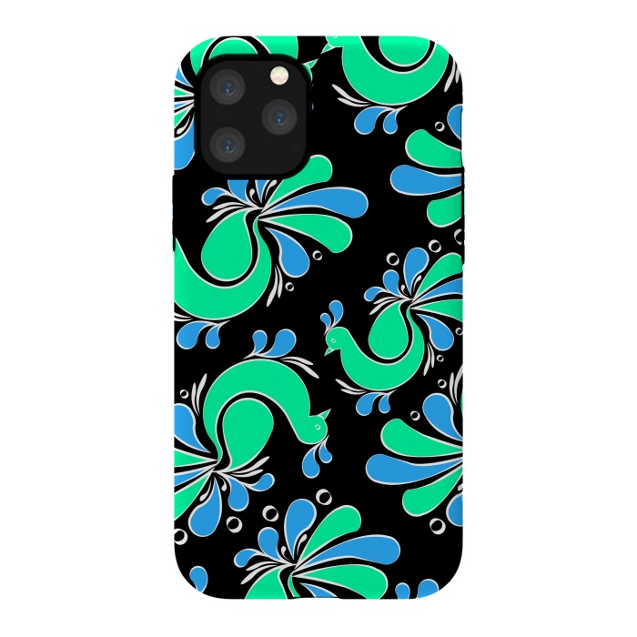iPhone 11 Pro StrongFit blue green peacock by MALLIKA