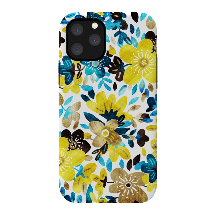 iPhone 11 Pro StrongFit Happy Yellow & Turquoise Floral Collage by Micklyn Le Feuvre