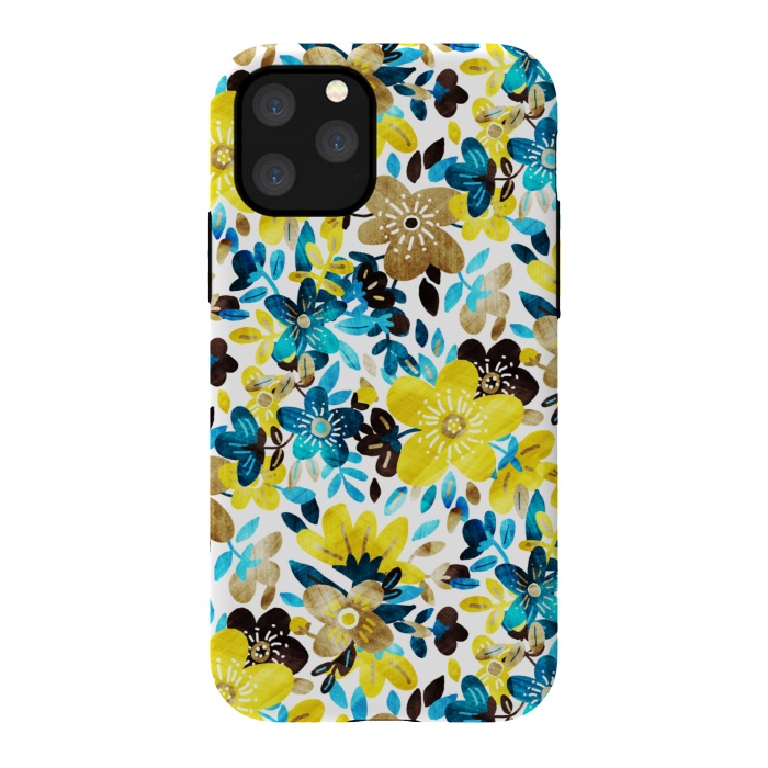 iPhone 11 Pro StrongFit Yellow and Turquoise Floral Pattern by Micklyn Le Feuvre