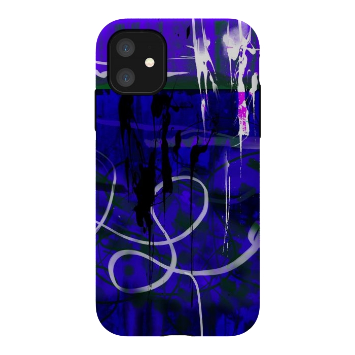 iPhone 11 StrongFit Blue paint strokes phone case by Josie