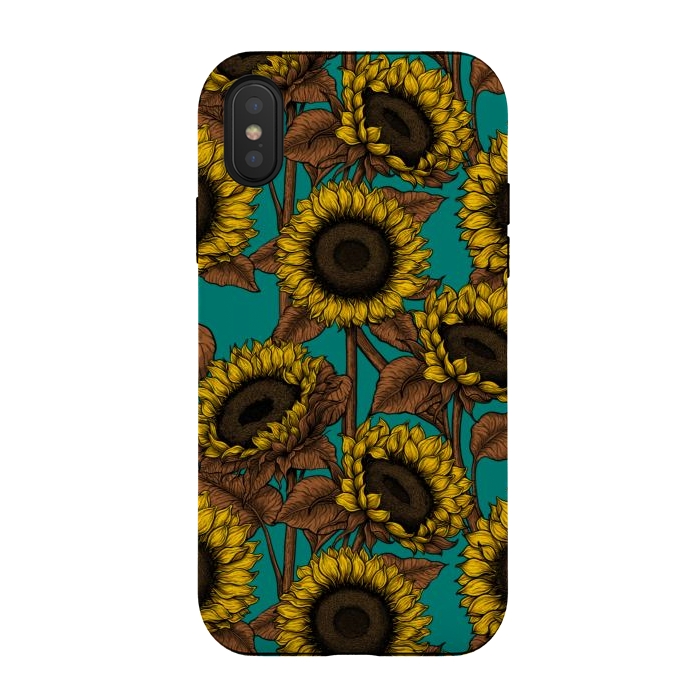 iPhone Xs / X StrongFit Sunflowers on turquoise by Katerina Kirilova