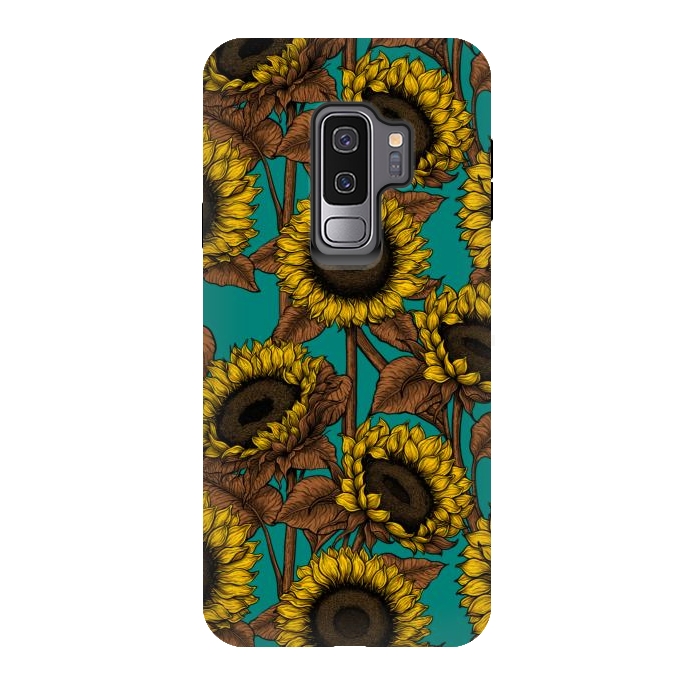 Galaxy S9 plus StrongFit Sunflowers on turquoise by Katerina Kirilova