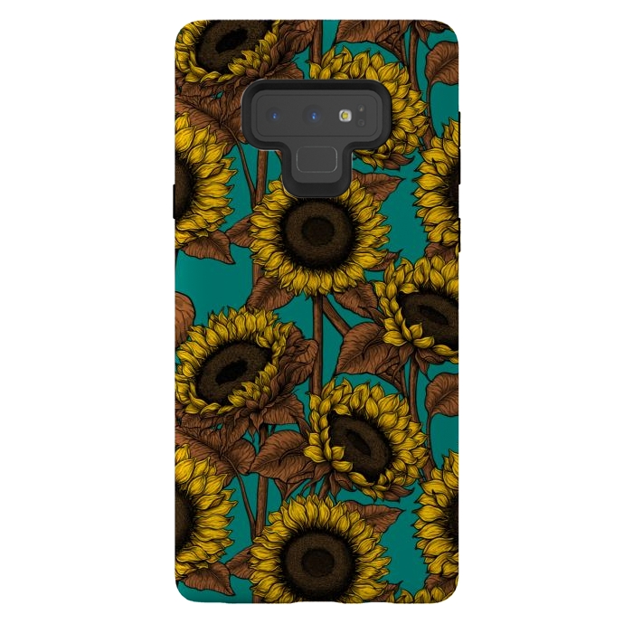 Galaxy Note 9 StrongFit Sunflowers on turquoise by Katerina Kirilova