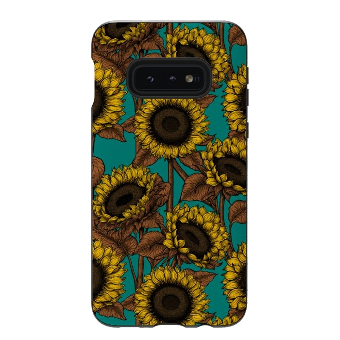 Galaxy S10e StrongFit Sunflowers on turquoise by Katerina Kirilova