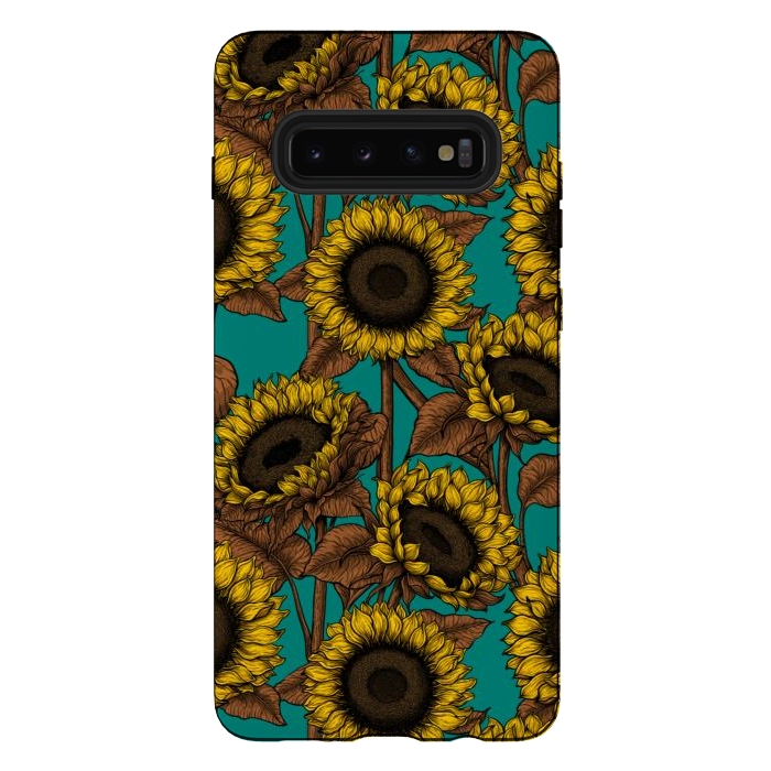 Galaxy S10 plus StrongFit Sunflowers on turquoise by Katerina Kirilova