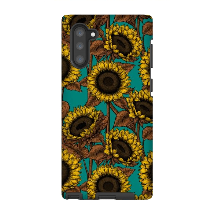 Galaxy Note 10 StrongFit Sunflowers on turquoise by Katerina Kirilova