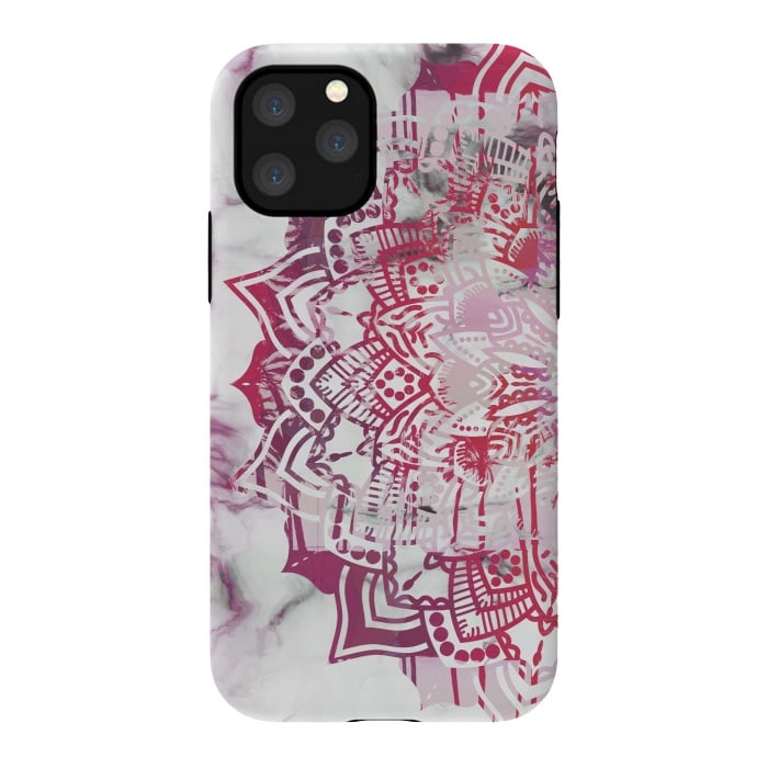 iPhone 11 Pro StrongFit Red pink mandala digital painting on white marble by Oana 