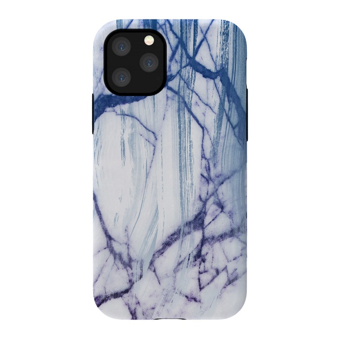 iPhone 11 Pro StrongFit White marble with blue cracks brushstrokes by Oana 