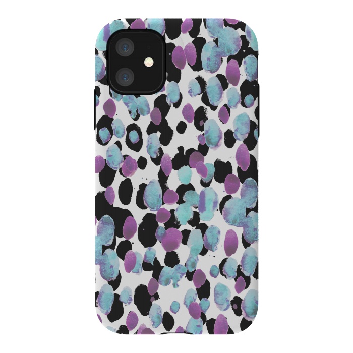 iPhone 11 StrongFit Purple blue animal print paint spots by Oana 