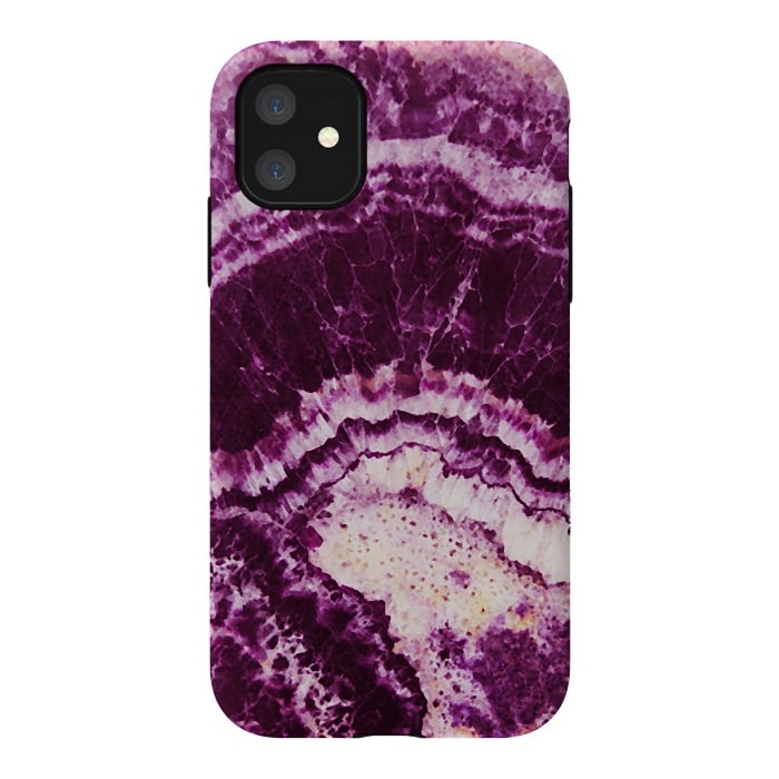 iPhone 11 StrongFit Dark magenta pink precious marble stripes by Oana 
