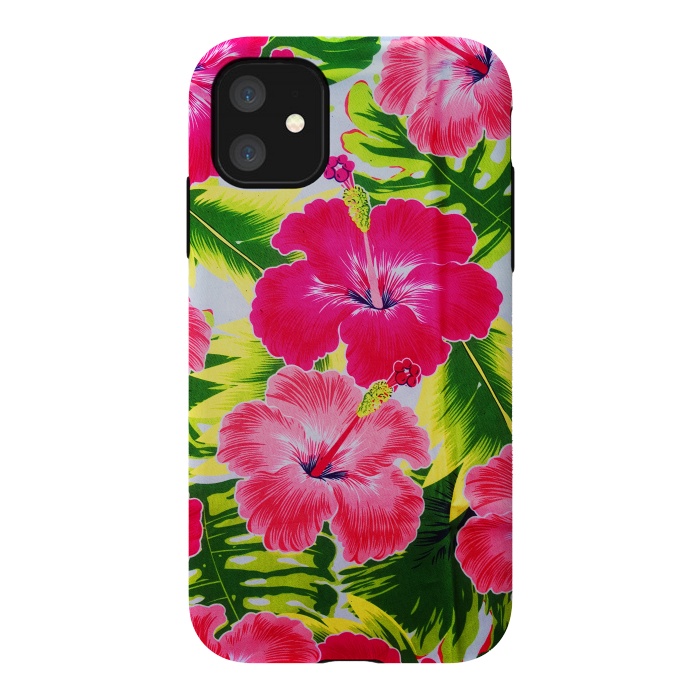 iPhone 11 StrongFit Hibiscus Exotic Floral Pattern by BluedarkArt