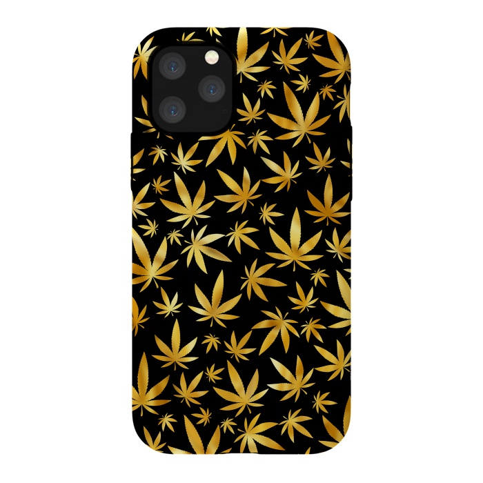 iPhone 11 Pro StrongFit Weed Pattern - Black and Yellow by Art Design Works