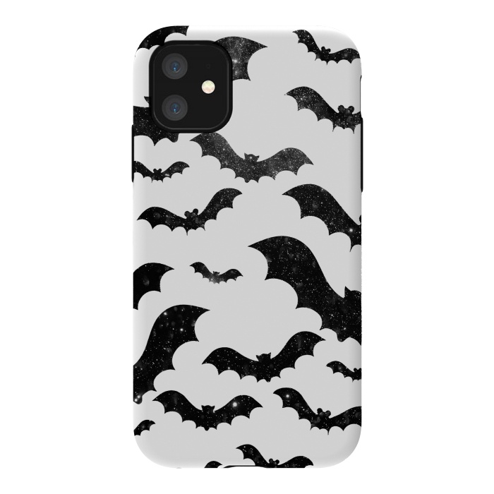 iPhone 11 StrongFit Black starry night sky bats - Halloween by Oana 