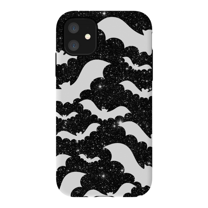 iPhone 11 StrongFit White bats on sparkly night sky stars - Halloween by Oana 