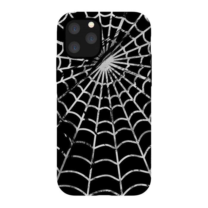 iPhone 11 Pro StrongFit Black and white textured brushed spider web - Halloween by Oana 