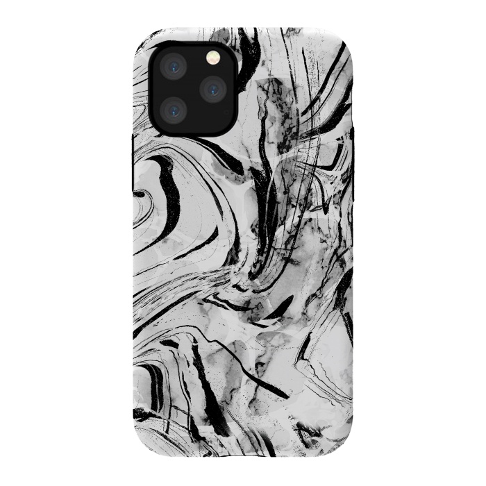 iPhone 11 Pro StrongFit White marble with black brushed stripes  by Oana 