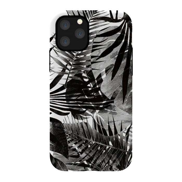 iPhone 11 Pro StrongFit Black ink tropical palm and ficus leaves monochrome jungle by Oana 
