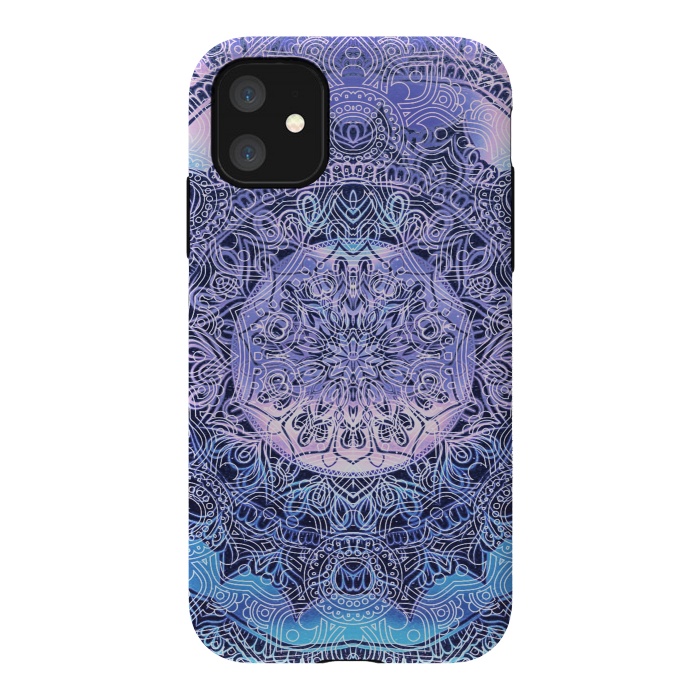 iPhone 11 StrongFit Purple blue ethnic gradient mandala flowers by Oana 
