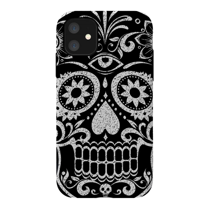 iPhone 11 StrongFit White glitter day of the dead sugar skull - Halloween by Oana 