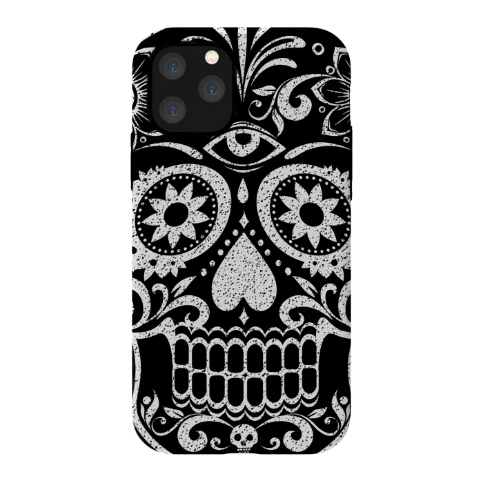 iPhone 11 Pro StrongFit White glitter day of the dead sugar skull - Halloween by Oana 