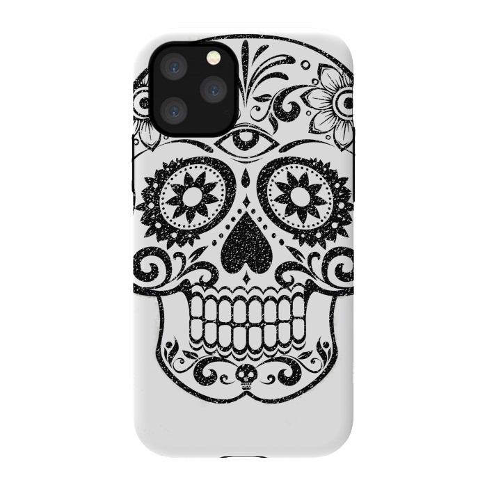 iPhone 11 Pro StrongFit Day of the Dead floral black glitter sugar skull by Oana 