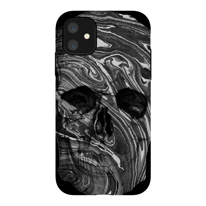 iPhone 11 StrongFit Black and white marble skull - Halloween by Oana 