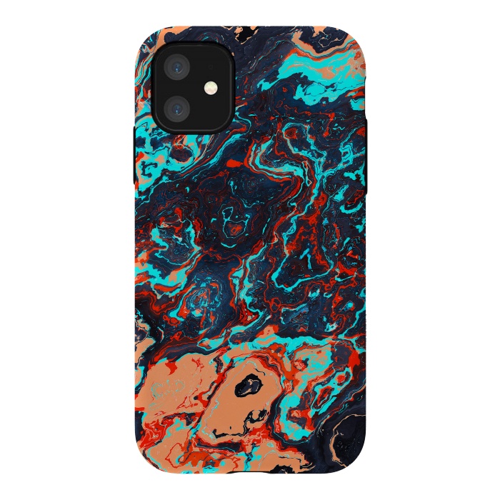 iPhone 11 StrongFit Black Marble Colorful Waves by Art Design Works