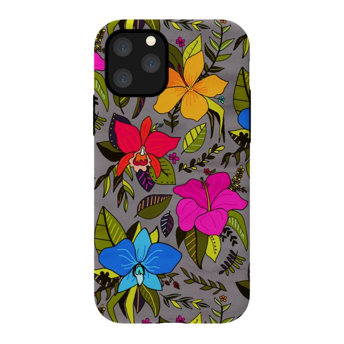 iPhone 11 Pro StrongFit Tropical Floral On Grey  by Tigatiga