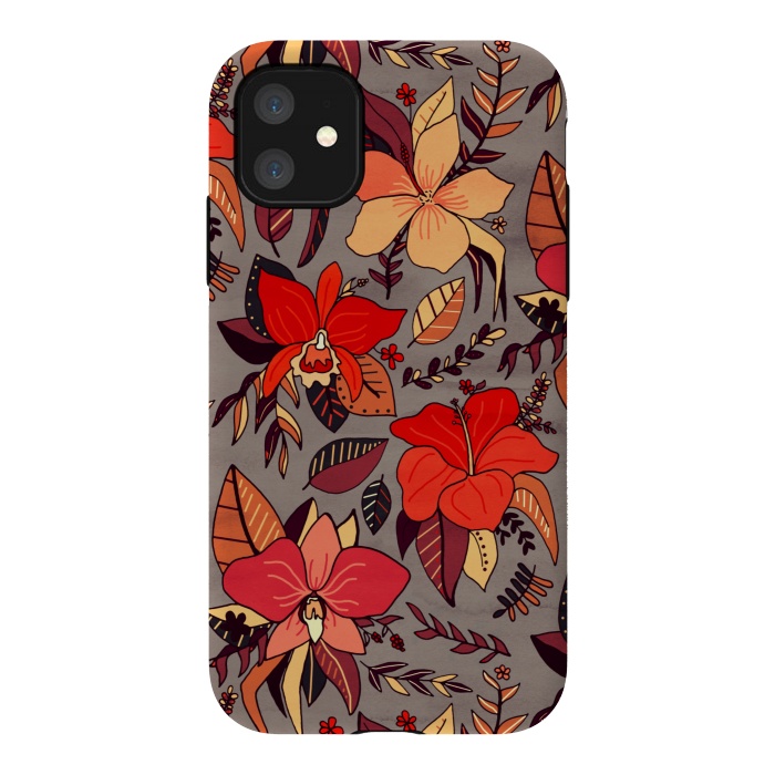 iPhone 11 StrongFit Red Tropical Floral by Tigatiga