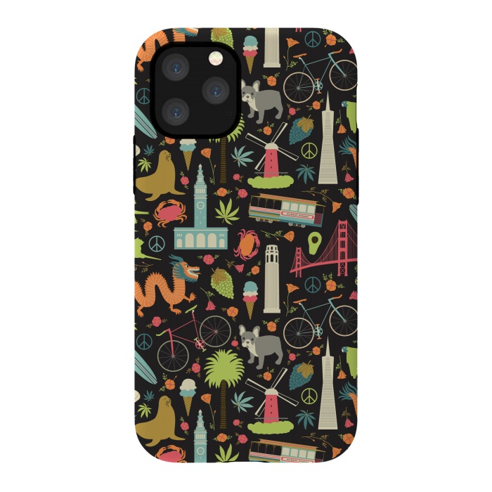 iPhone 11 Pro StrongFit San Francisco themed pattern featuring the golden gate bridge, burritos by Portia Monberg