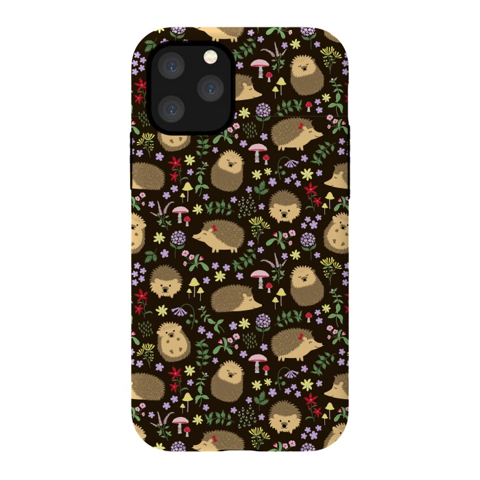 iPhone 11 Pro StrongFit Hedgehogs amid woodland plants and flowers by Portia Monberg
