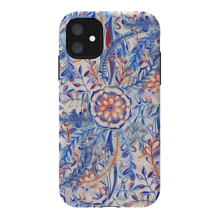 iPhone 11 StrongFit Boho Flower Burst in Red and Blue by Micklyn Le Feuvre