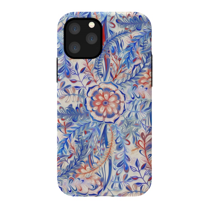 iPhone 11 Pro StrongFit Boho Flower Burst in Red and Blue by Micklyn Le Feuvre