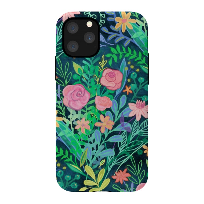 iPhone 11 Pro StrongFit Bright Floral Posie on Dark Green by Micklyn Le Feuvre