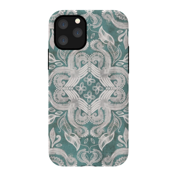 iPhone 11 Pro StrongFit Dirty Denim Boho Pattern in Teal and Grey by Micklyn Le Feuvre
