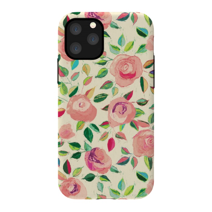 iPhone 11 Pro StrongFit Pink and Peach Rose Pattern in Pastels by Micklyn Le Feuvre